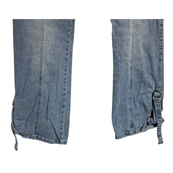 Vintage 90s Y2K Joe Boxer Flare Cargo Jeans Womens Juniors 13 Blue Denim Pockets - Picture 7 of 10